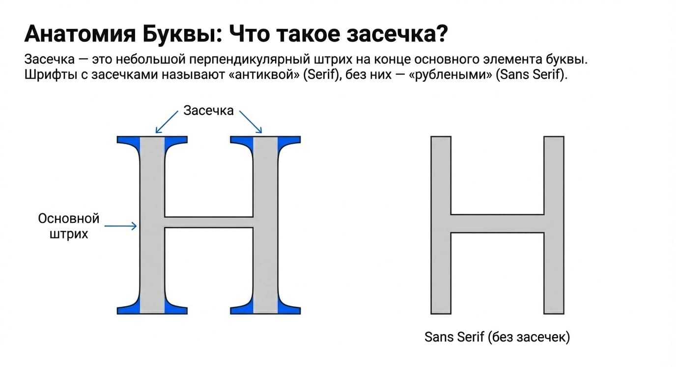 Засечка в типографии: что это, виды и роль в шрифтах
