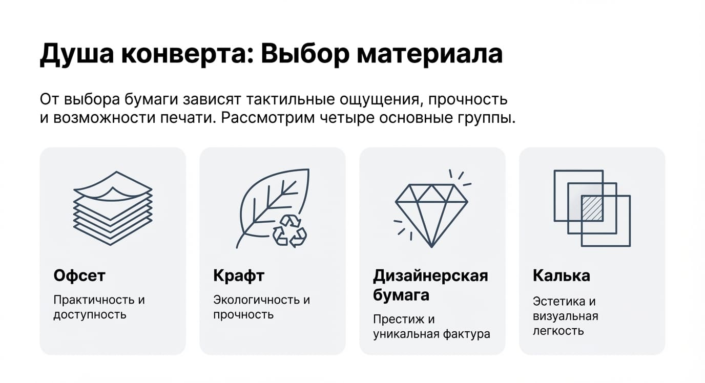 Конверт в типографии: виды, материалы и способы закрытия